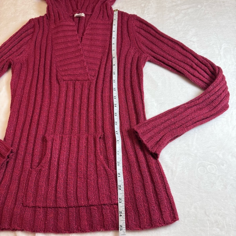 Maurices Ribbed V-Neck Hooded Sweater - Deep Pink - Picture 5 of 10
